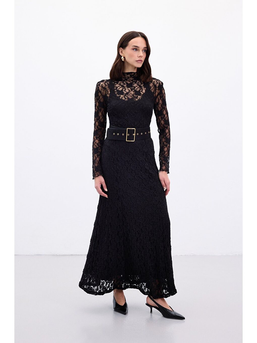 Dantelli Uzun Etek - Siyah-1
