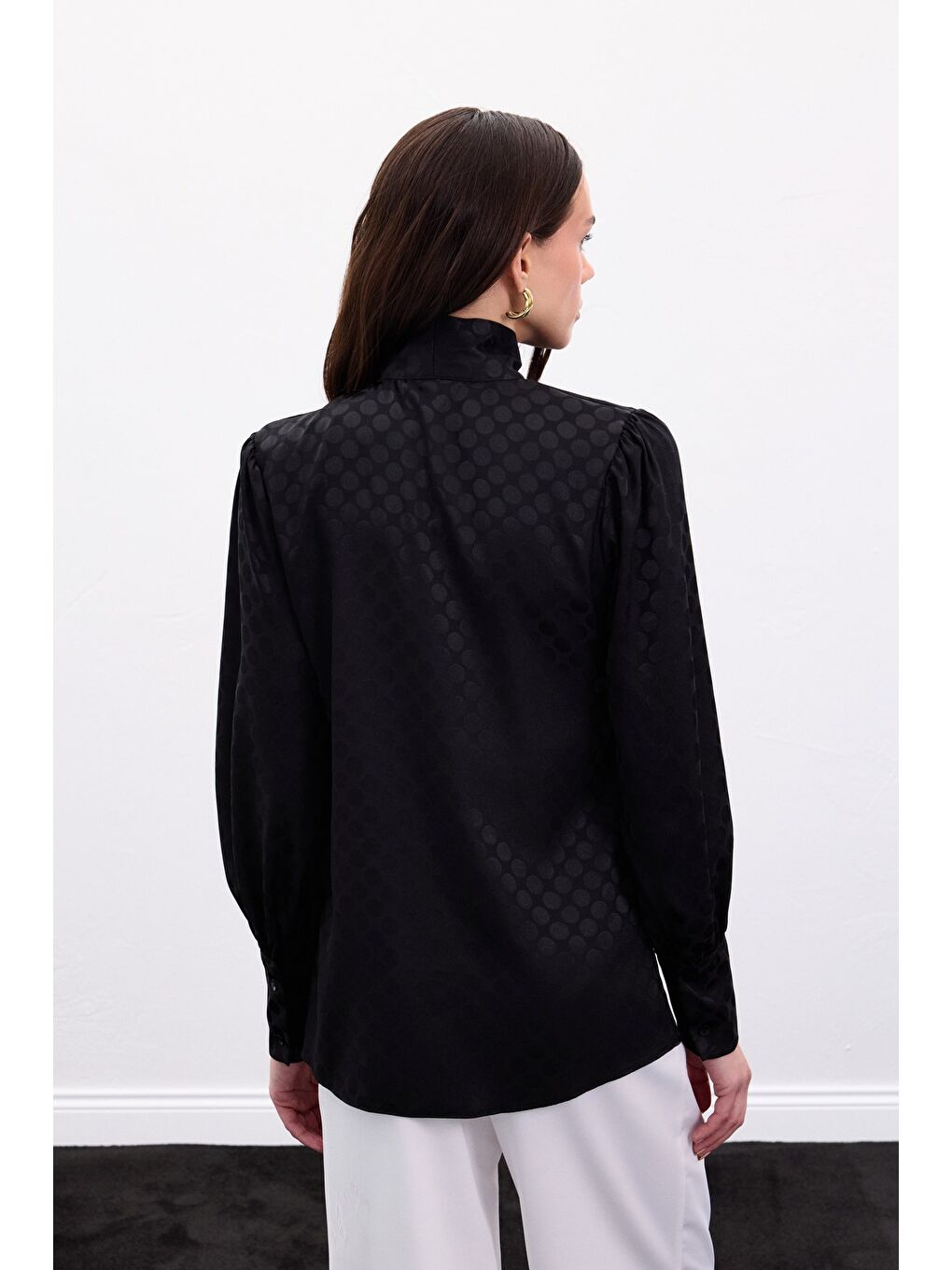 Puantiye Desenli Gömlek - Siyah-6