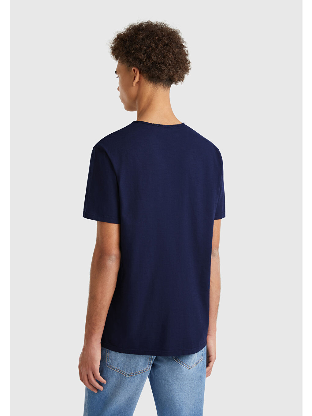 Erkek Lacivert V Yaka Slub Tişört-1