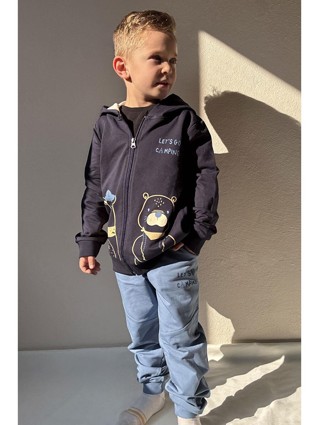 Erkek Bebek Eşofman Takım Kampçı Hayvancıklar Baskılı Lacivert (2 Yaş)-1