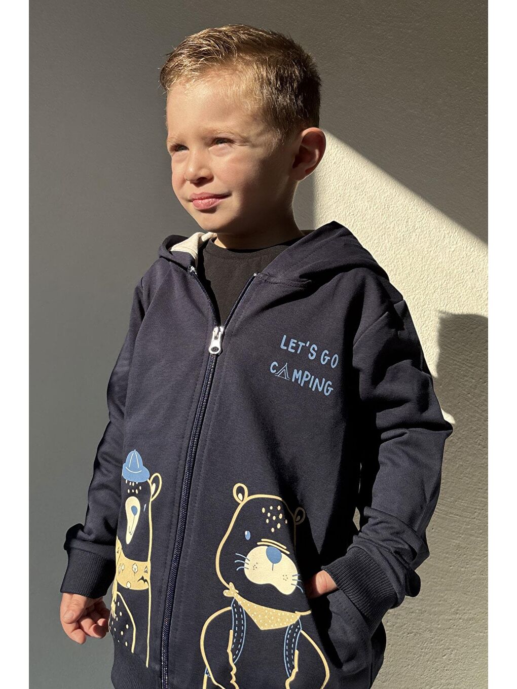 Erkek Bebek Eşofman Takım Kampçı Hayvancıklar Baskılı Lacivert (2 Yaş)-2