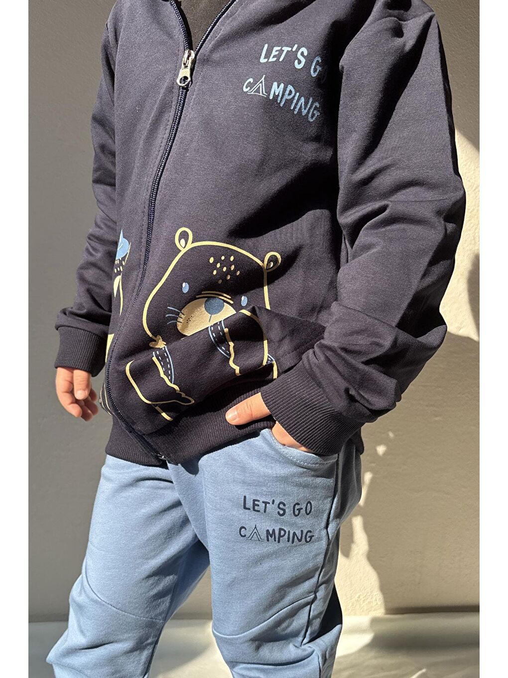 Erkek Bebek Eşofman Takım Kampçı Hayvancıklar Baskılı Lacivert (2 Yaş)-3