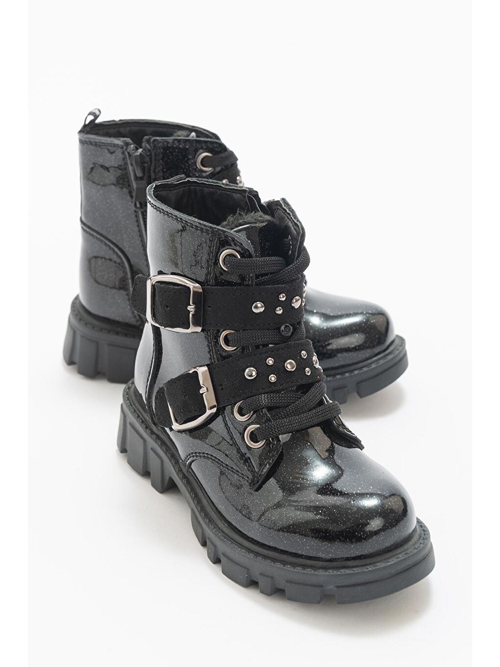 Kız Çocuk Siyah Simli Rugan Deri Anatomik Günlük Bot