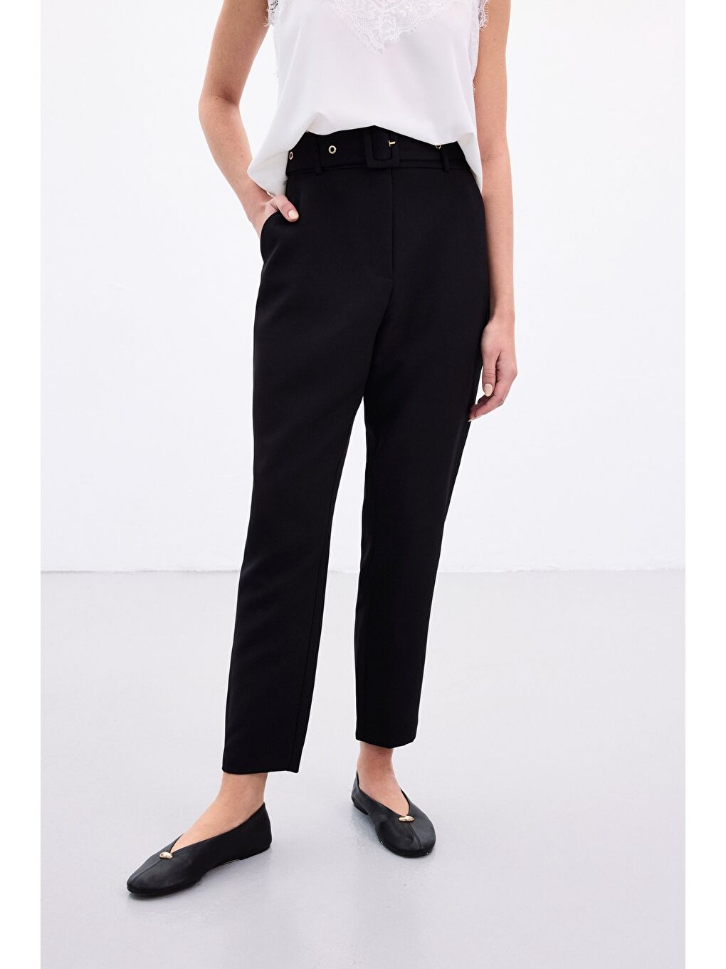Kemerli Pantolon - Siyah-4
