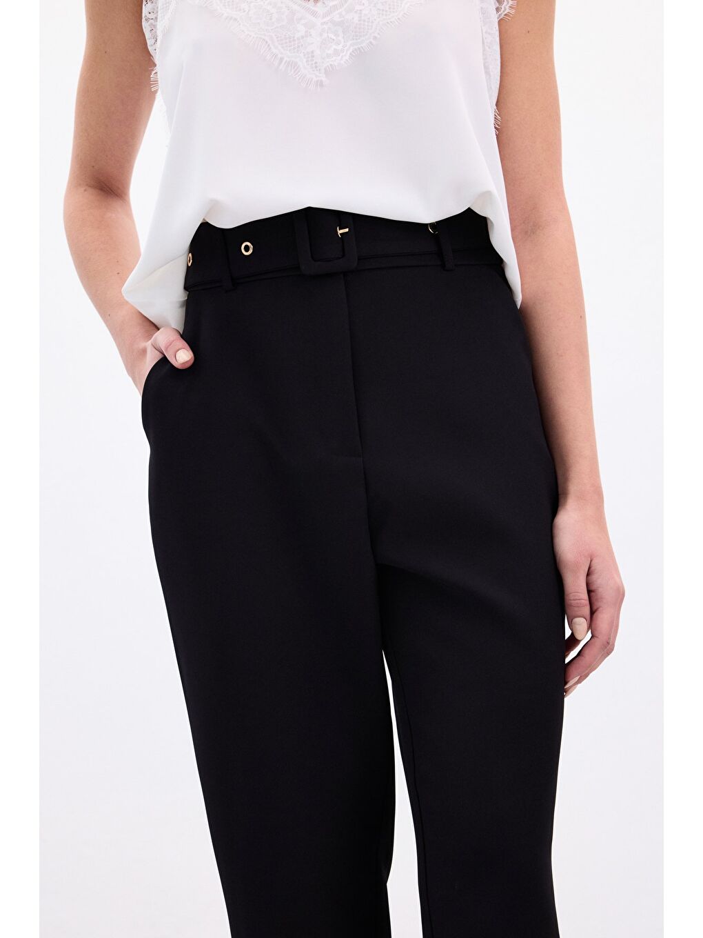 Kemerli Pantolon - Siyah-5