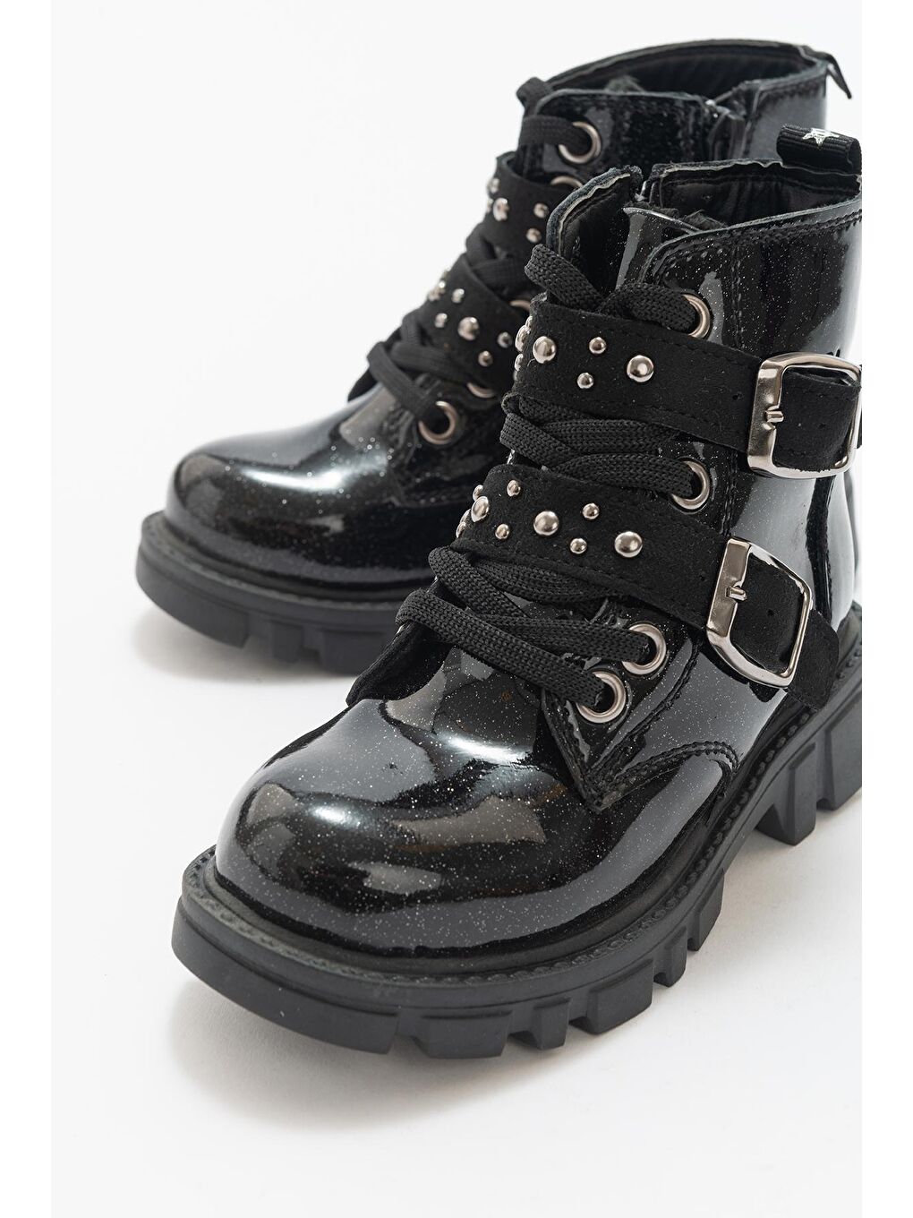 Kız Çocuk Siyah Simli Rugan Deri Anatomik Günlük Bot-1