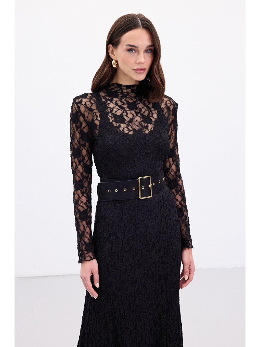 Transparan Dantel Bluz - Siyah-2