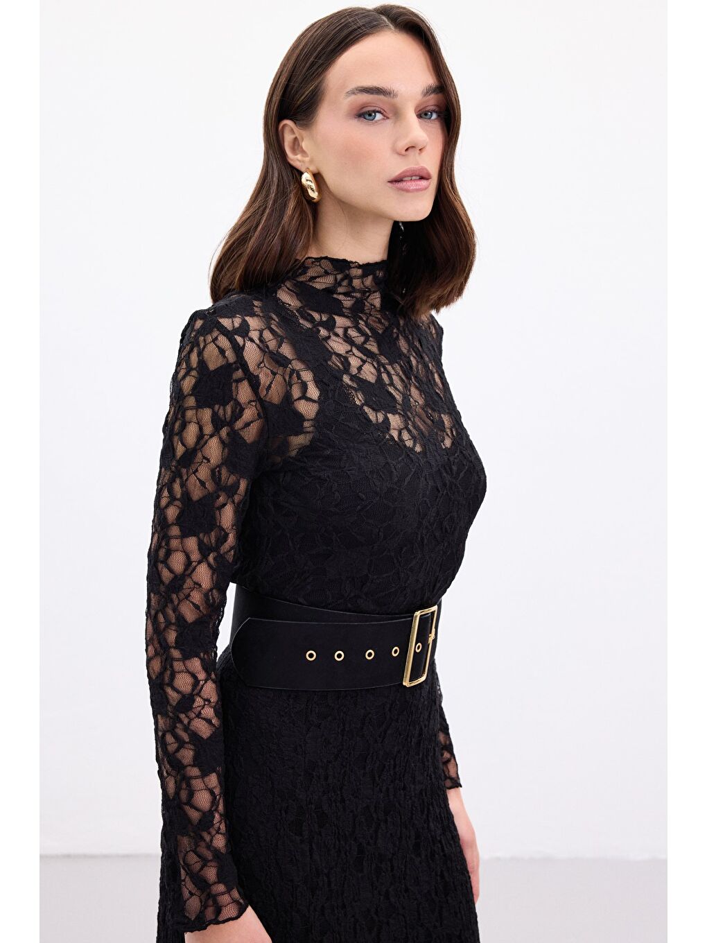 Transparan Dantel Bluz - Siyah-4