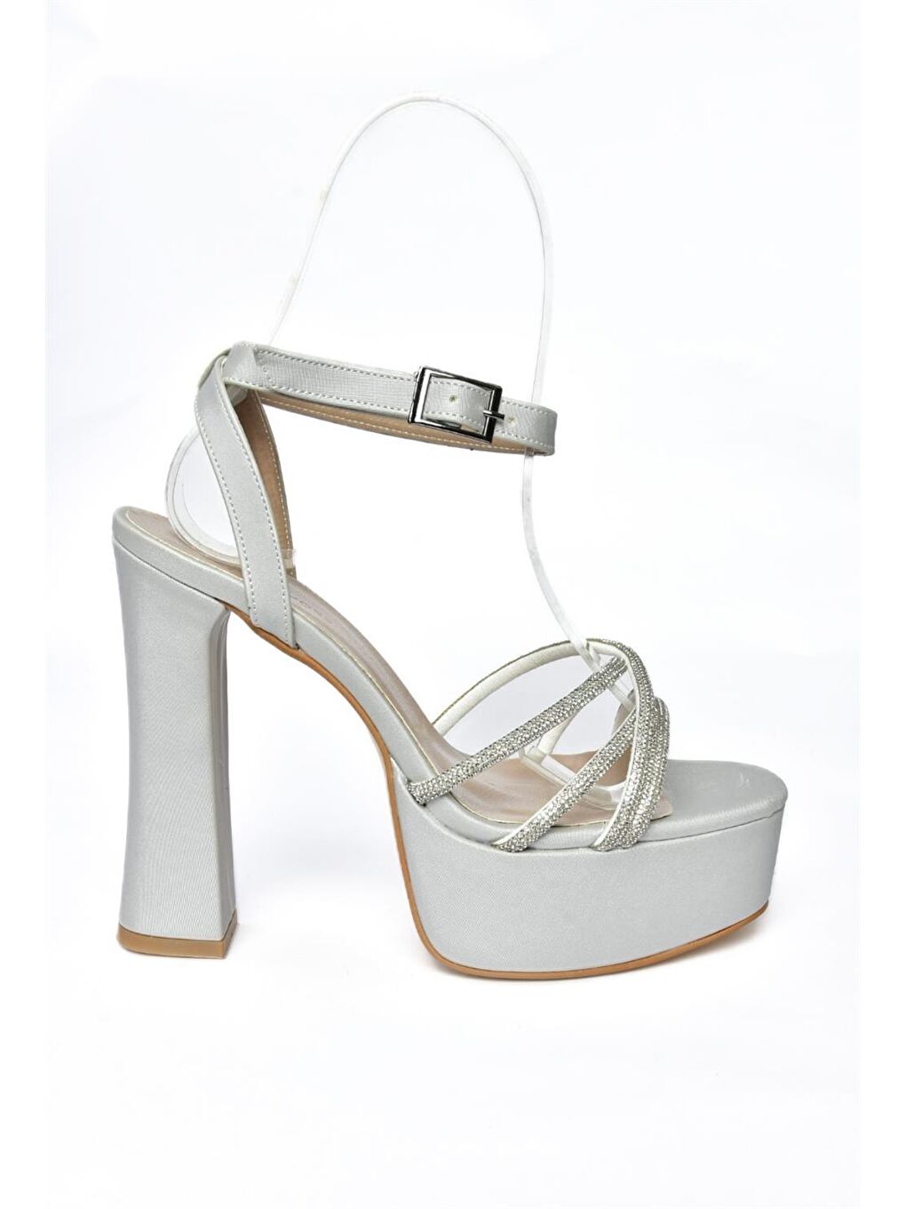 Gri P404560404 Gümüş Kumaş Platform Topuklu Kadın Abiye Ayakkabı-4