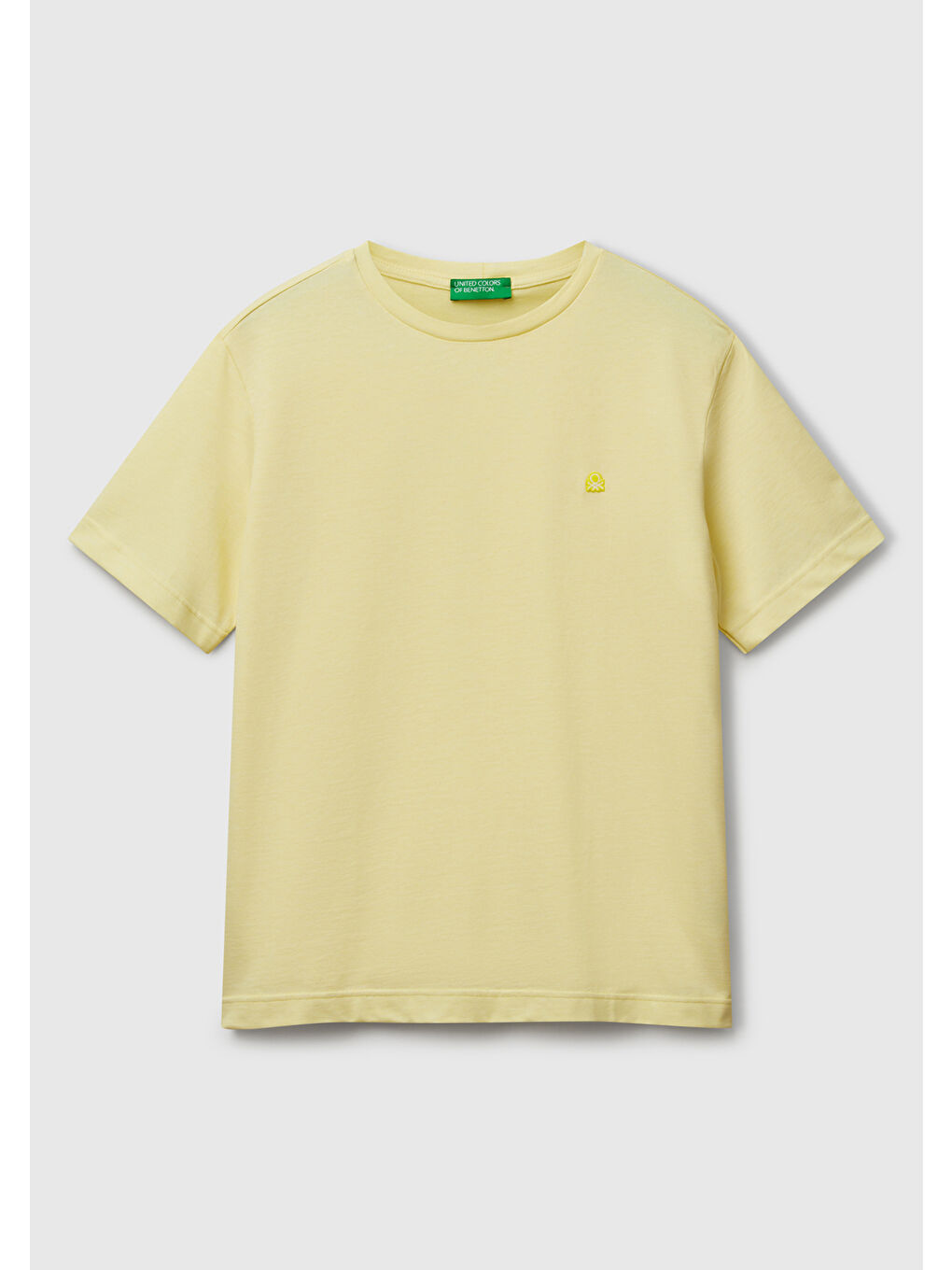 Erkek Açık Sarı %100 Pamuk Göğsü Yama Logo İşlemeli Bisiklet Yaka Tişört-2