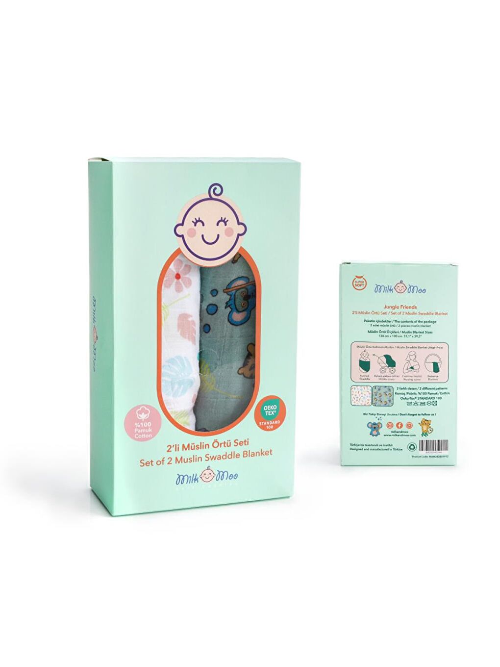 Beyaz Müslin Örtü 2'Li Set Jungle Friends-2
