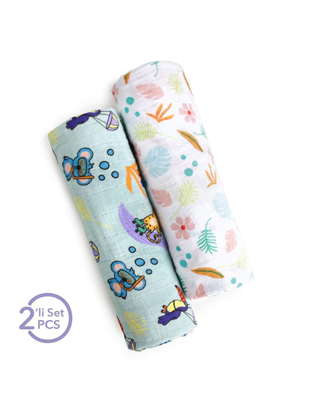 Beyaz Müslin Örtü 2'Li Set Jungle Friends-3