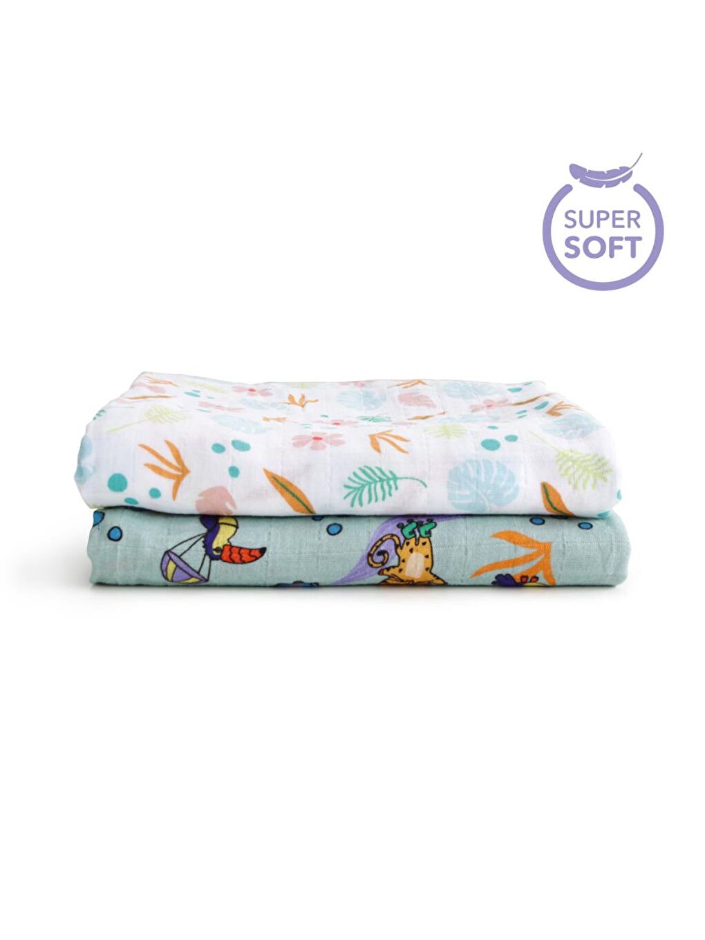 Beyaz Müslin Örtü 2'Li Set Jungle Friends-4