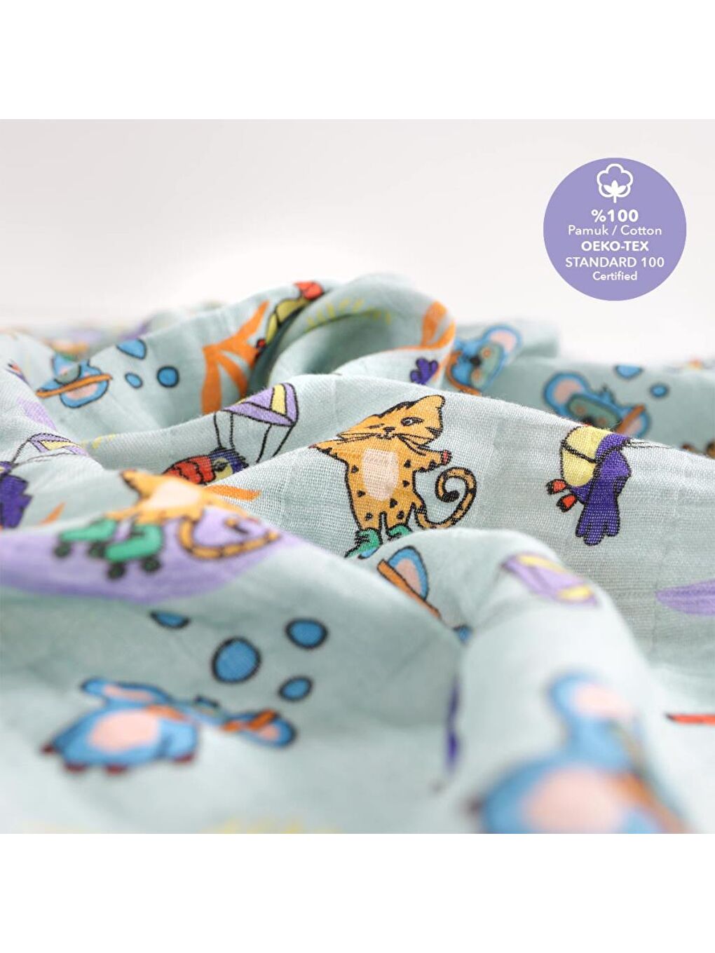 Beyaz Müslin Örtü 2'Li Set Jungle Friends-5