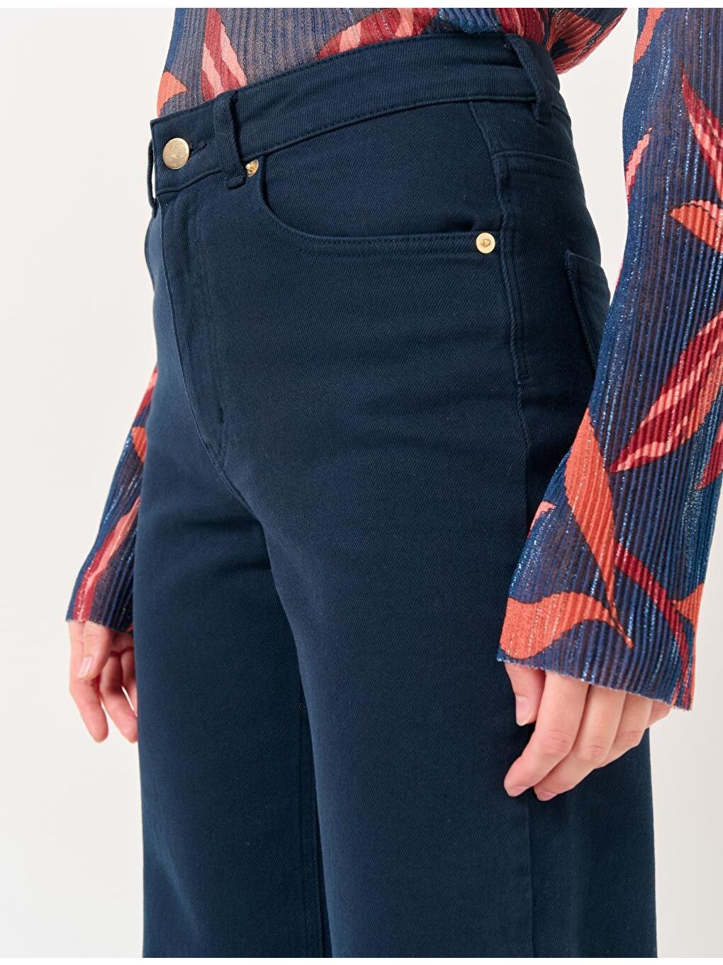 Lacivert Bol Paça Yüksek Bel Jean Pantolon-1