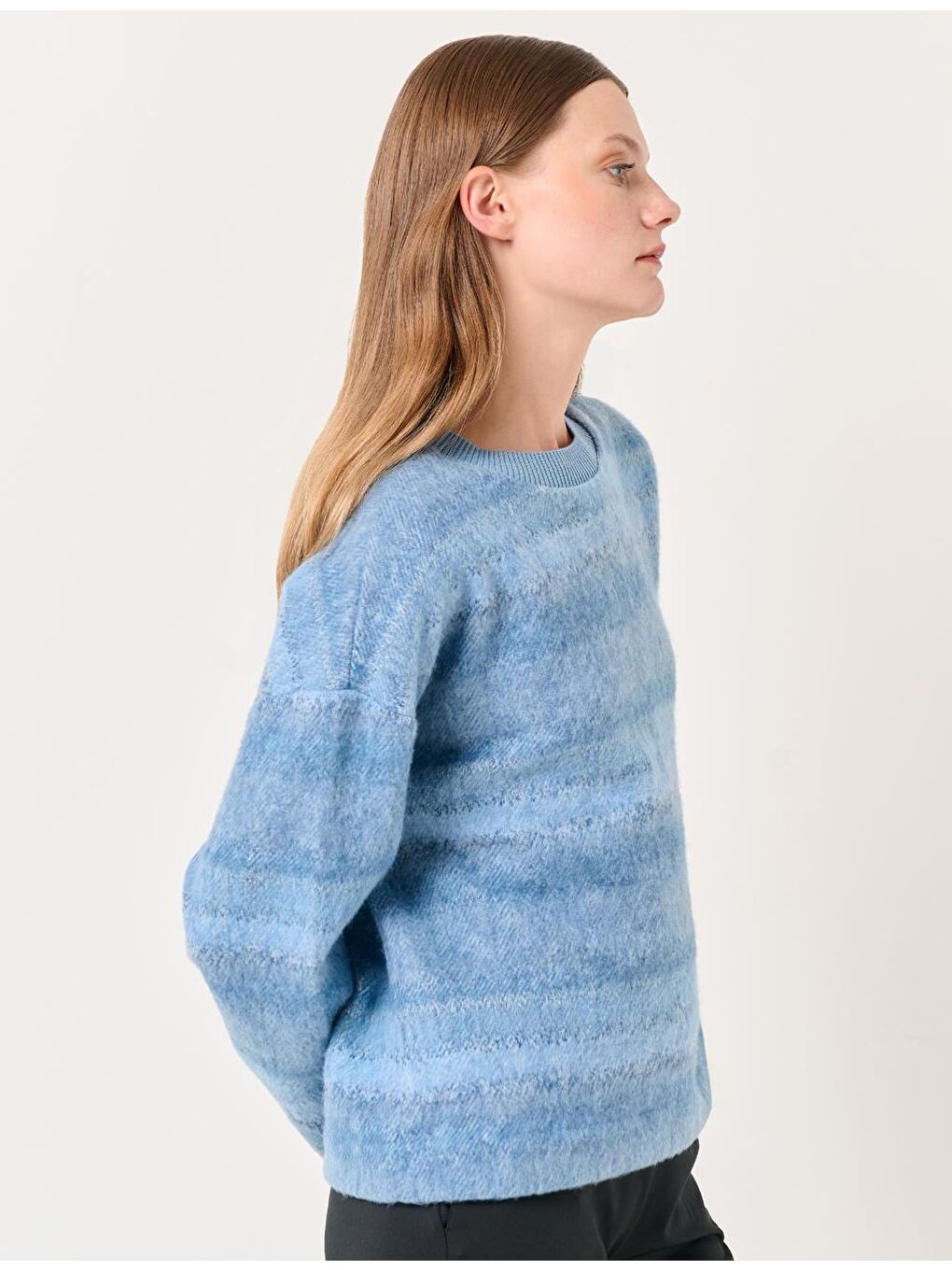 Açık Mavi Bisiklet Yaka Uzun Kollu Polar Kazak-1