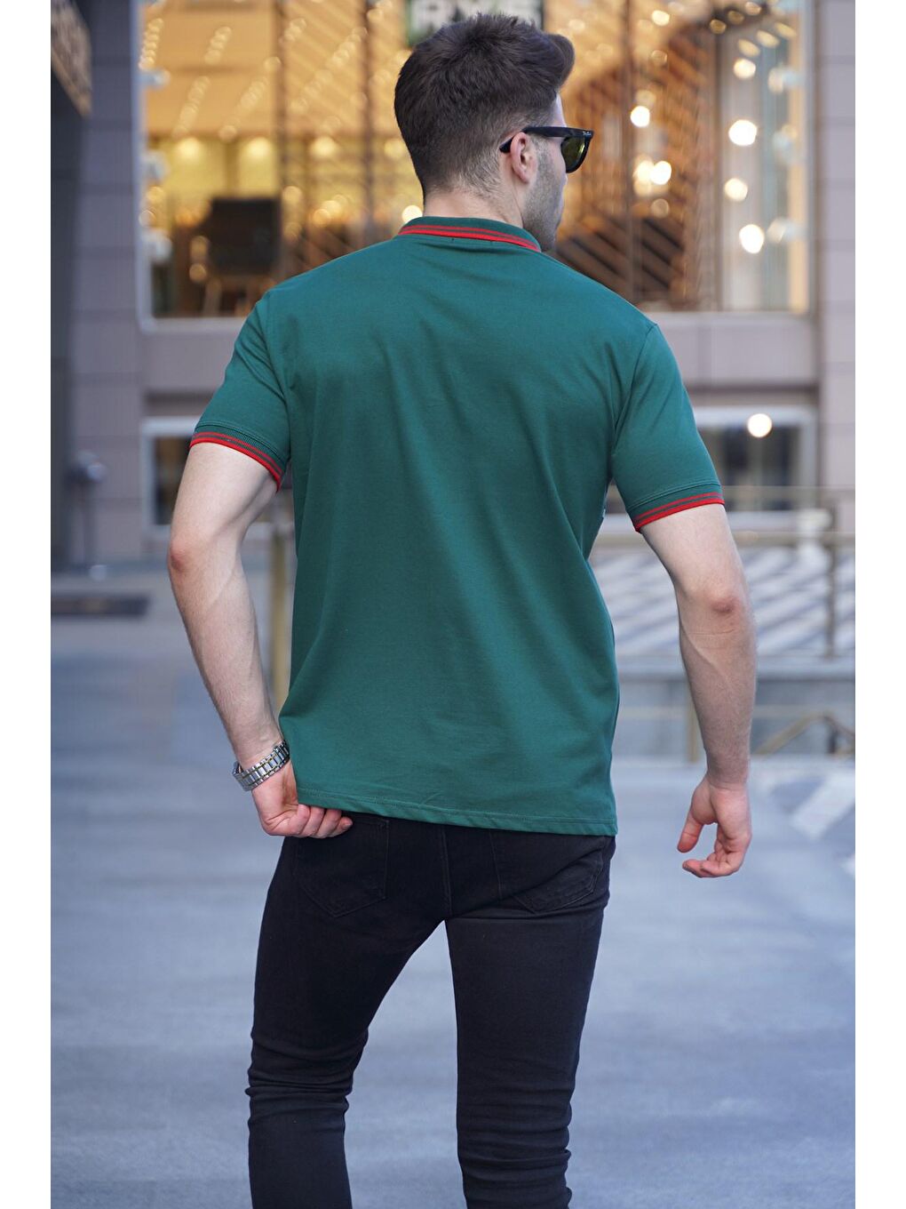 Yeşil Çizgili Polo Yaka Tişört 5869-1