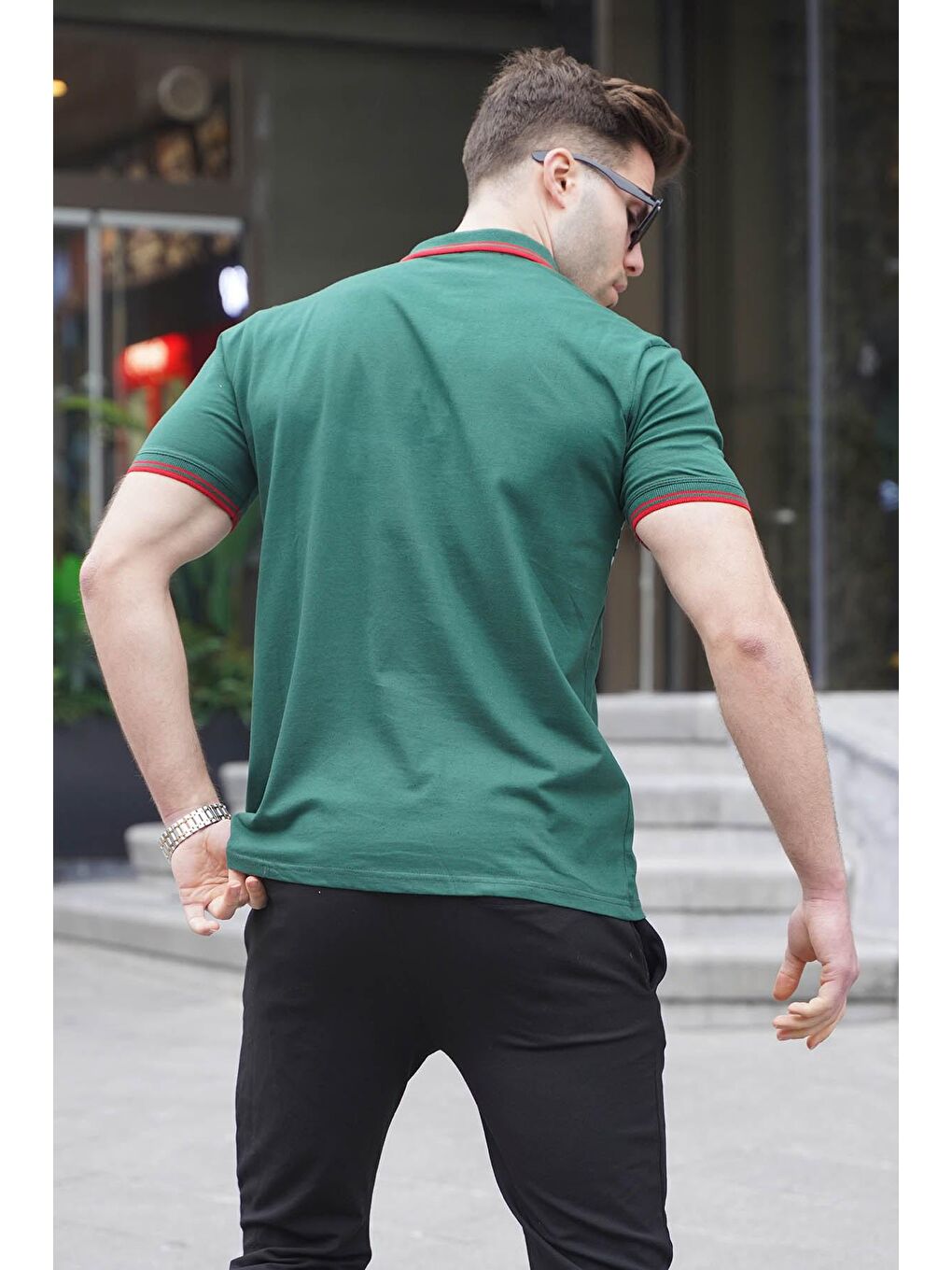 Yeşil Çizgili Polo Yaka Tişört 5869-2