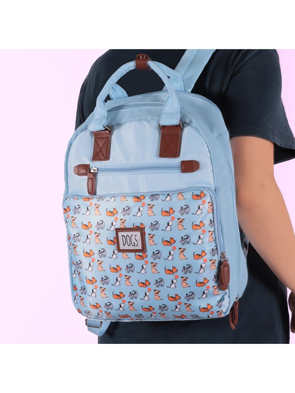 Dogs Su Geçirmez Kumaşlı 15 inç Laptop Uyumlu Okul Sırt Çantası Mavi-4