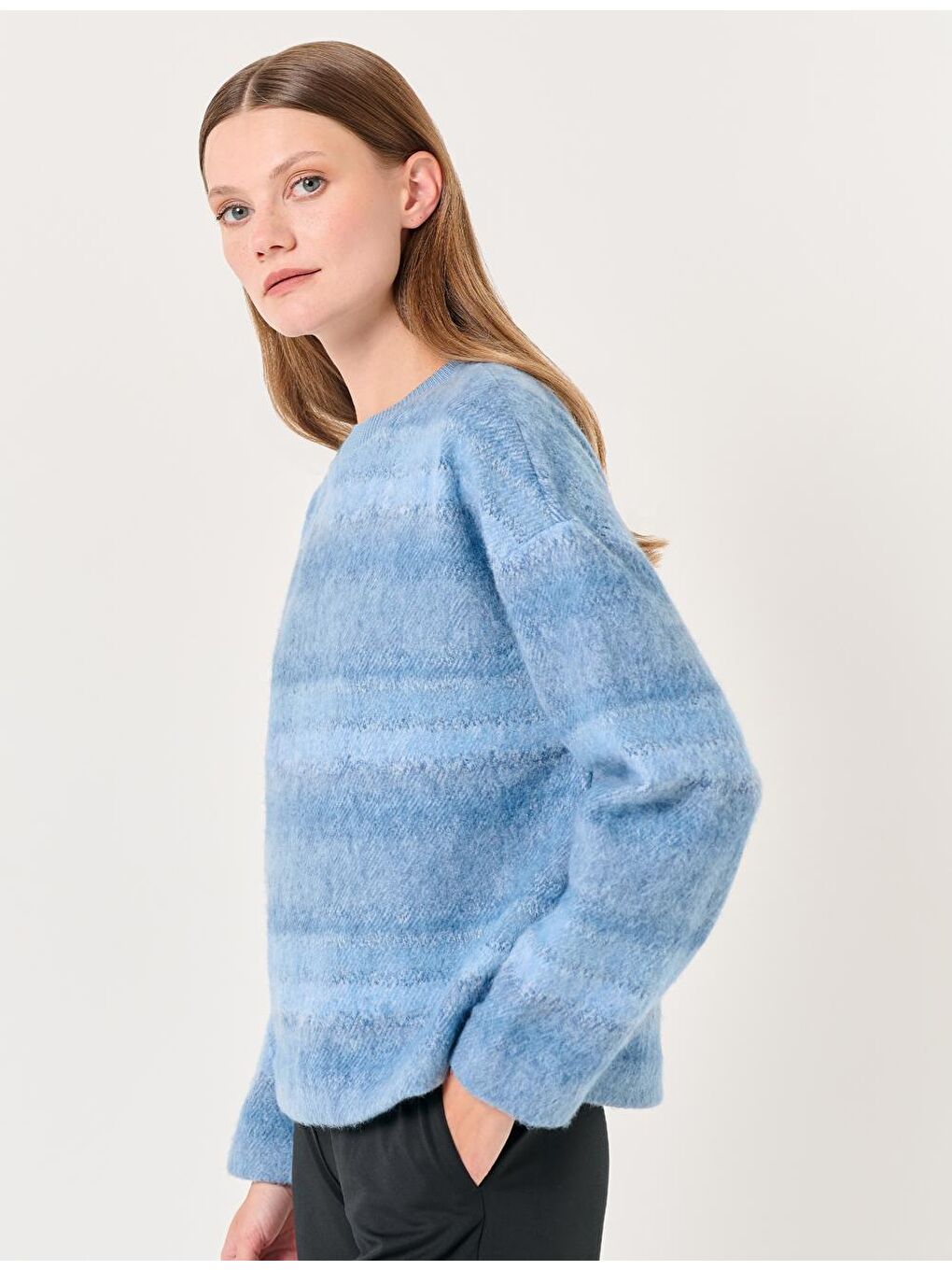 Açık Mavi Bisiklet Yaka Uzun Kollu Polar Kazak-2