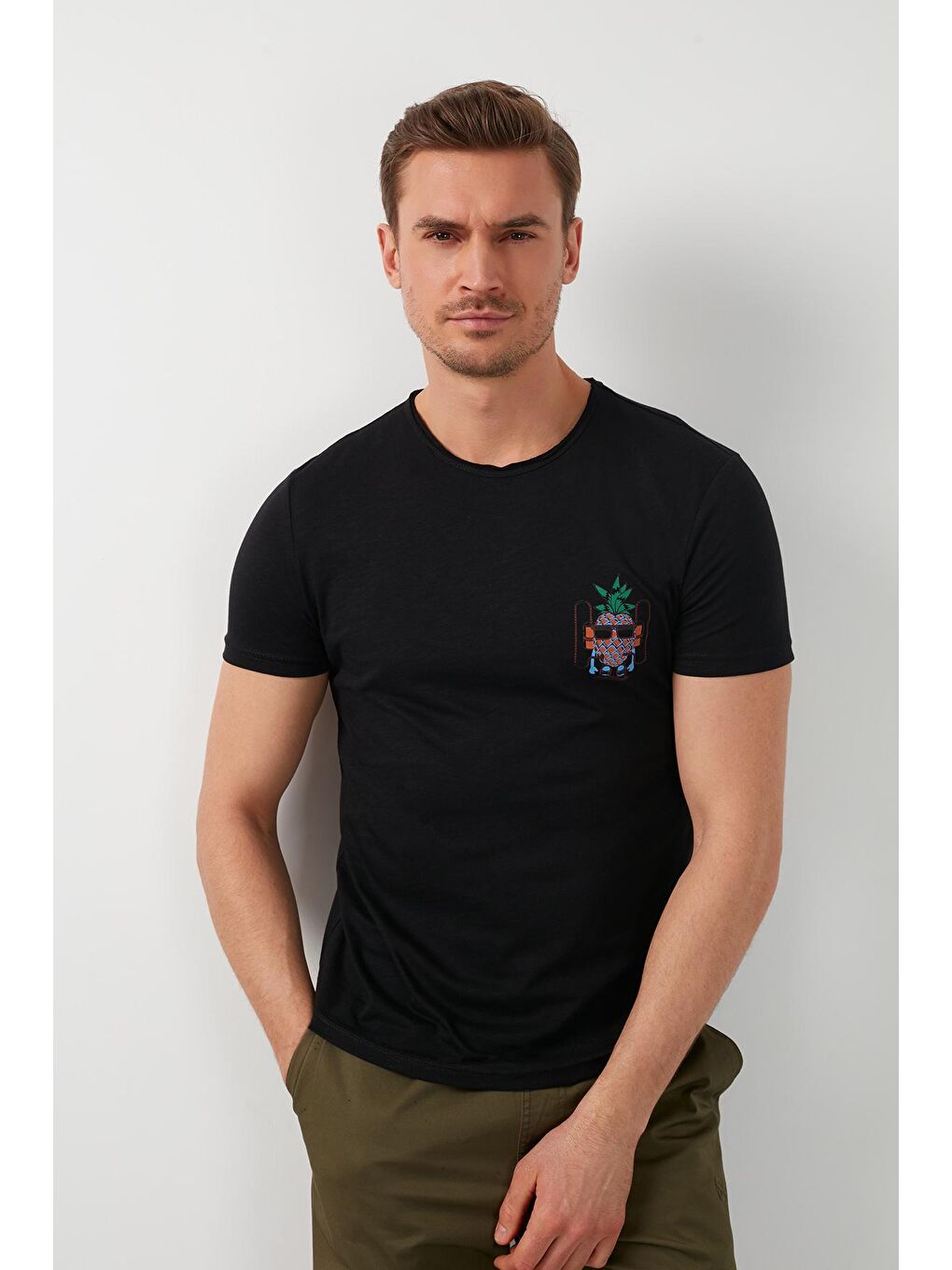 Siyah % 100 Pamuklu Baskılı Bisiklet Yaka Tişört 5902264