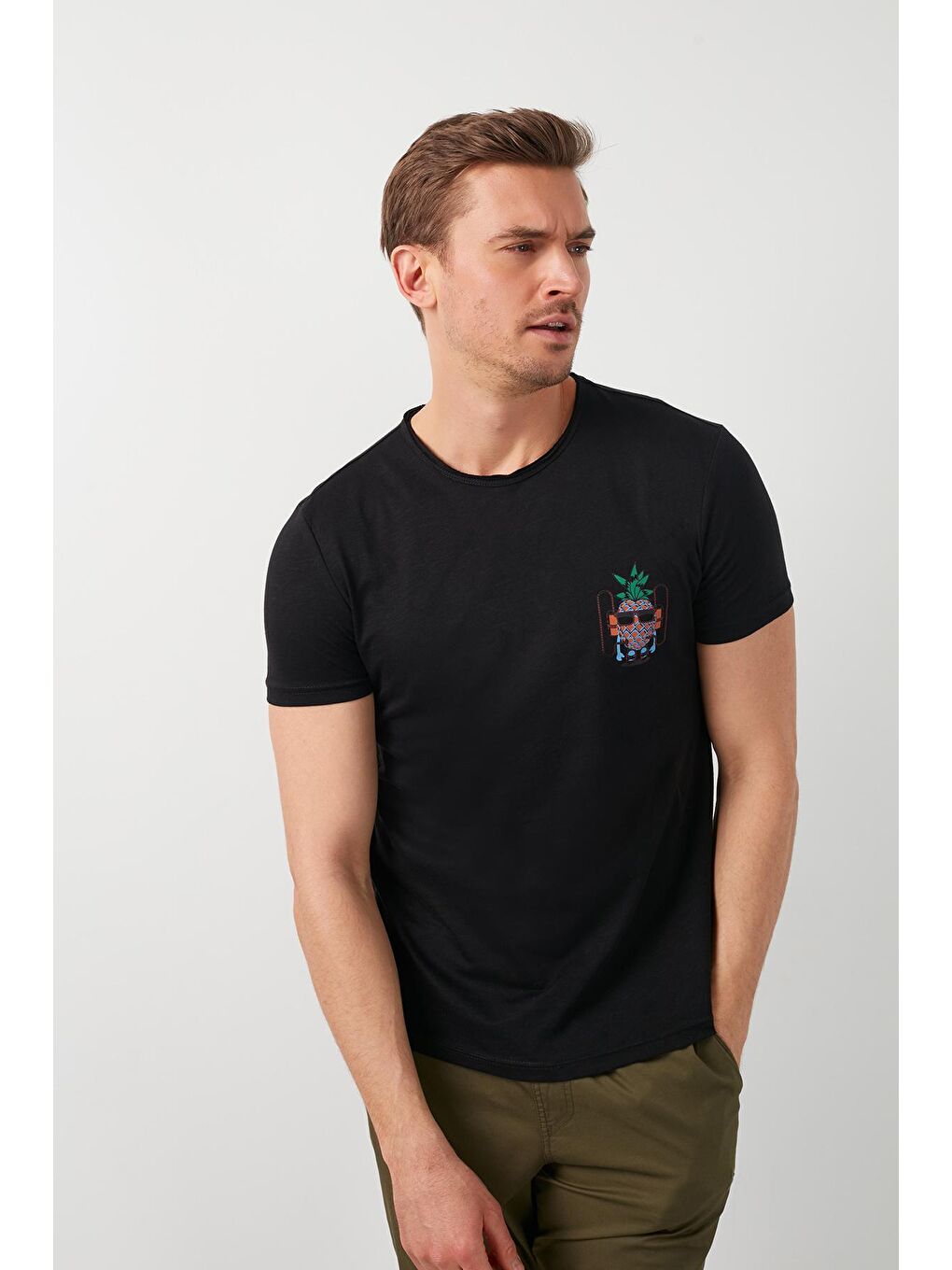 Siyah % 100 Pamuklu Baskılı Bisiklet Yaka Tişört 5902264-1