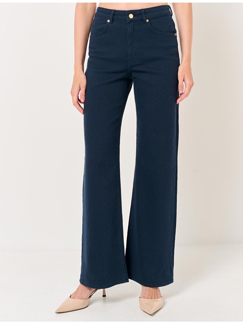 Lacivert Bol Paça Yüksek Bel Jean Pantolon-4