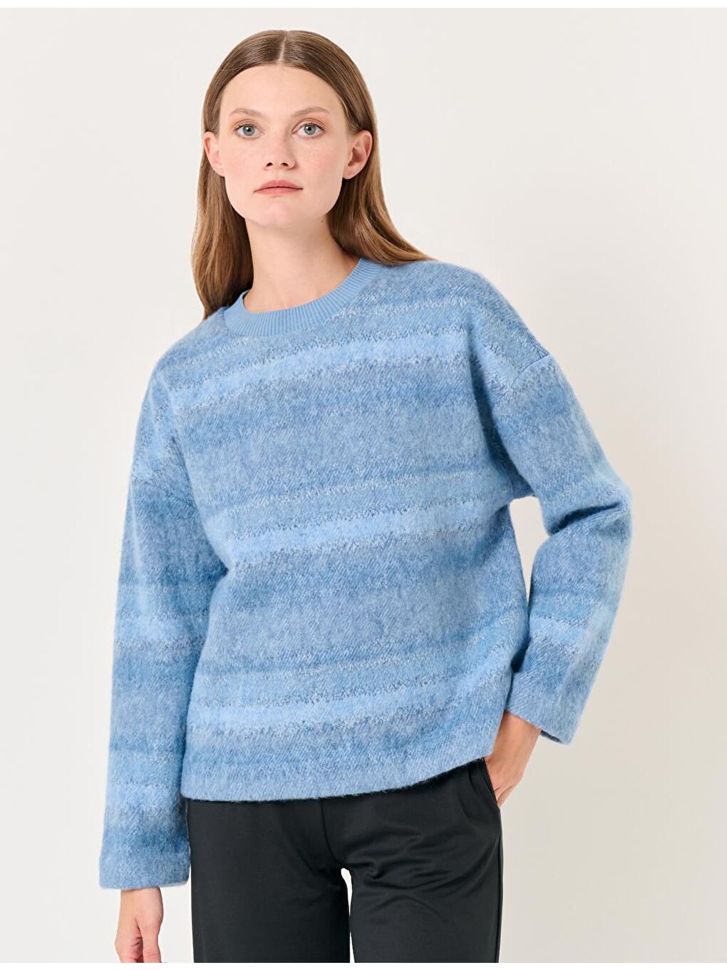 Açık Mavi Bisiklet Yaka Uzun Kollu Polar Kazak-3