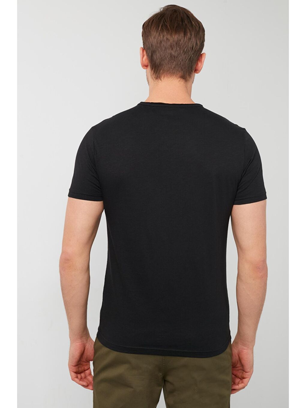 Siyah % 100 Pamuklu Baskılı Bisiklet Yaka Tişört 5902264-3