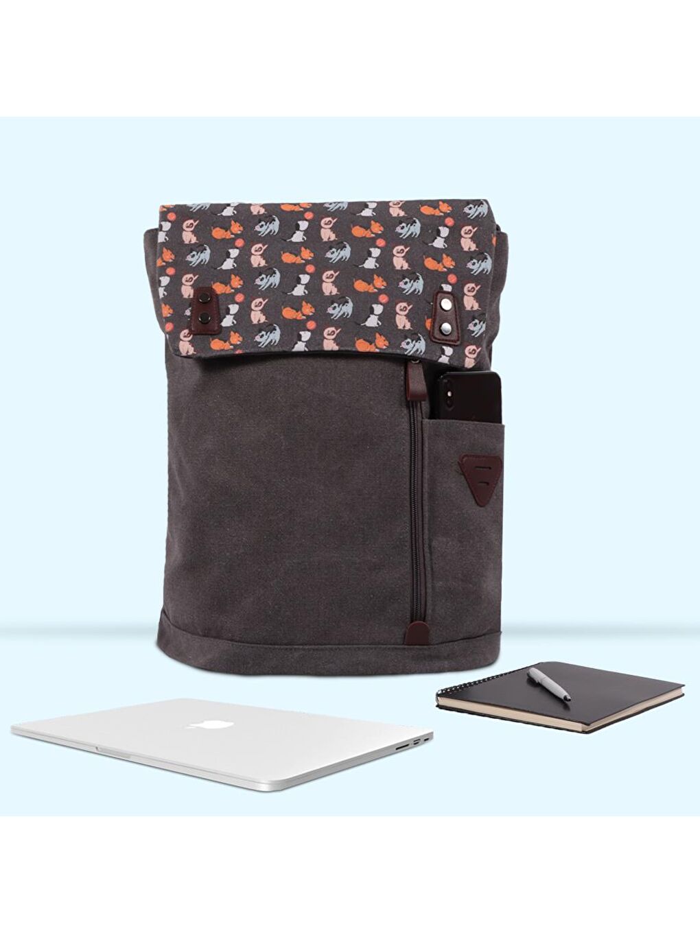 Biggdesign Dogs Vintage Laptop Sırt Çantası Gri - 4