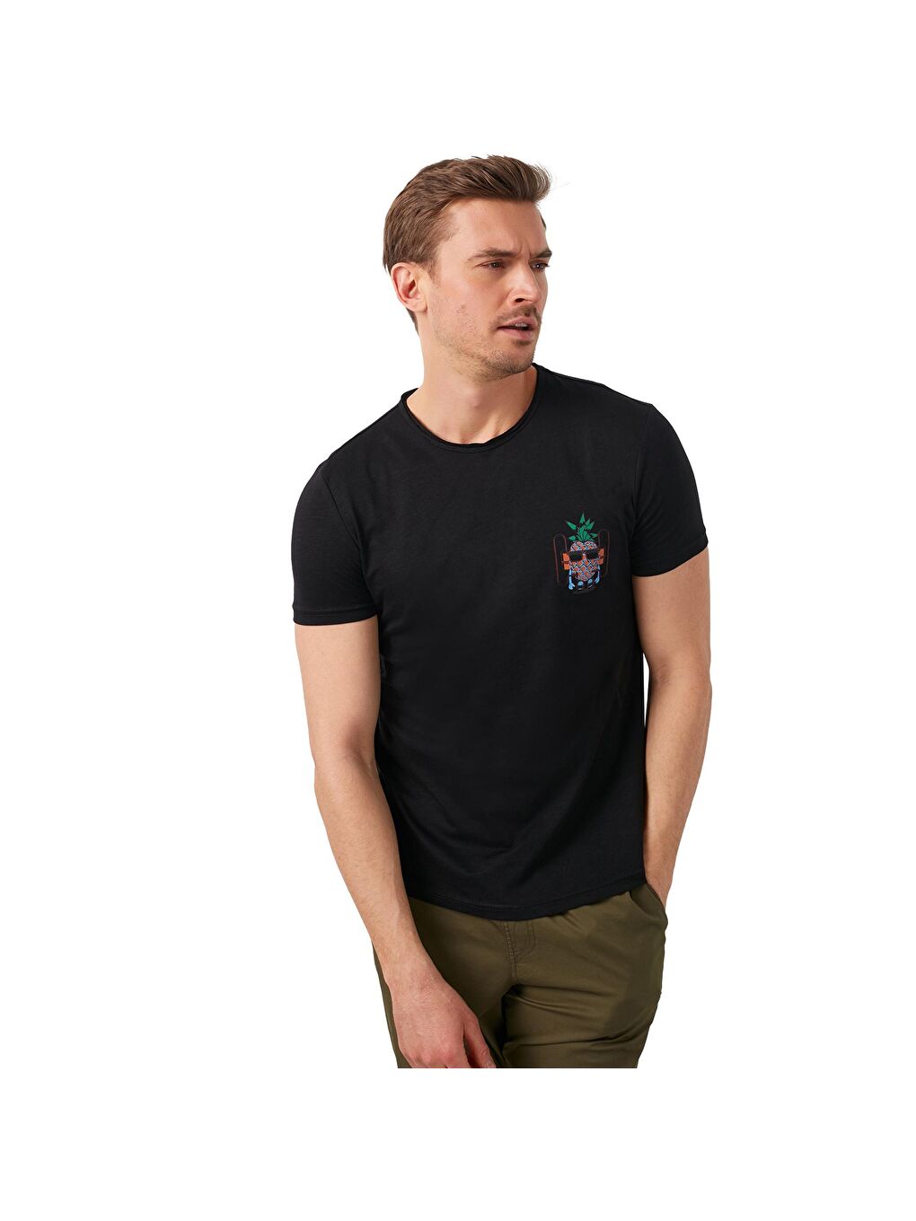 Siyah % 100 Pamuklu Baskılı Bisiklet Yaka Tişört 5902264-4