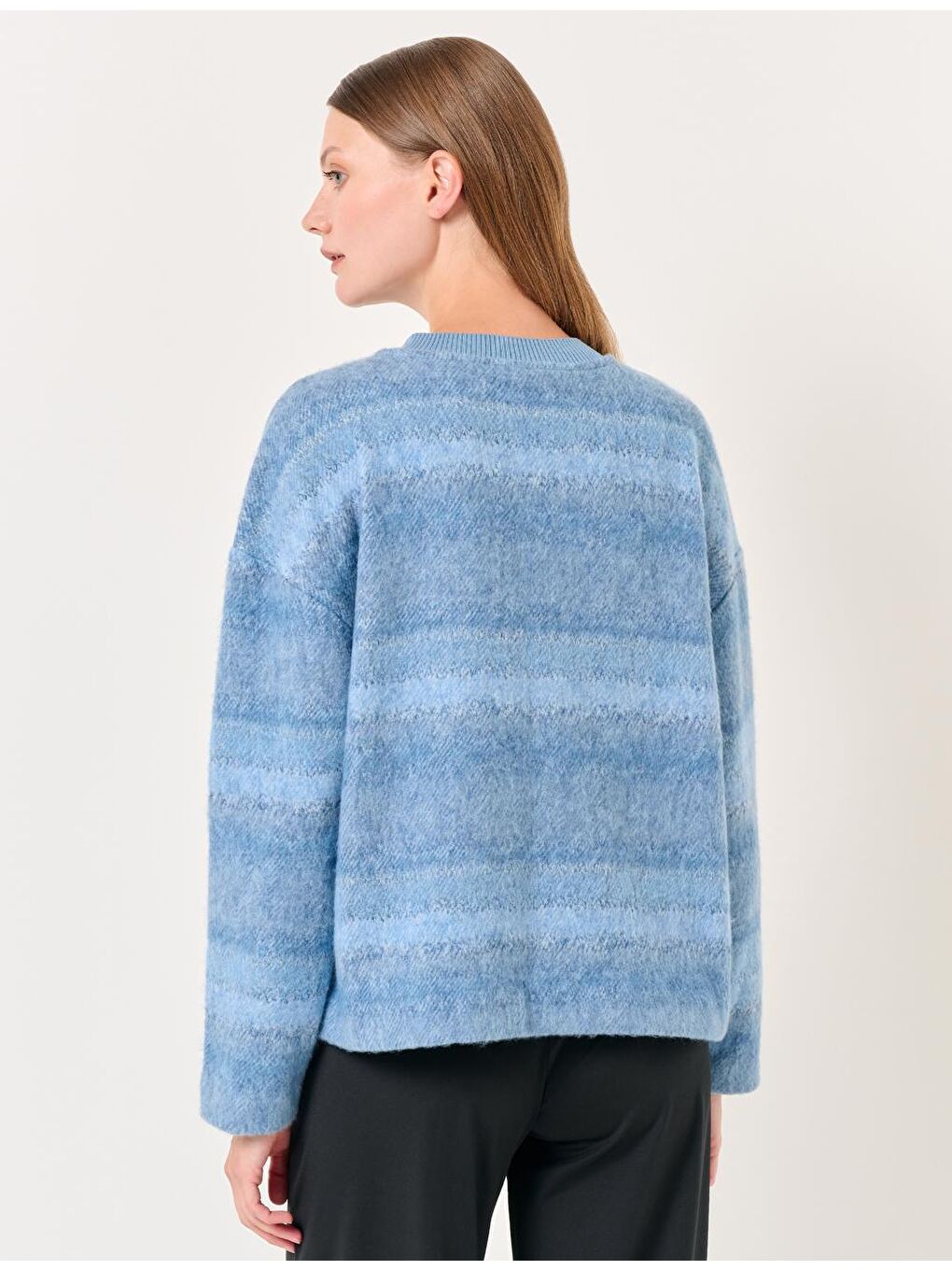 Açık Mavi Bisiklet Yaka Uzun Kollu Polar Kazak-4