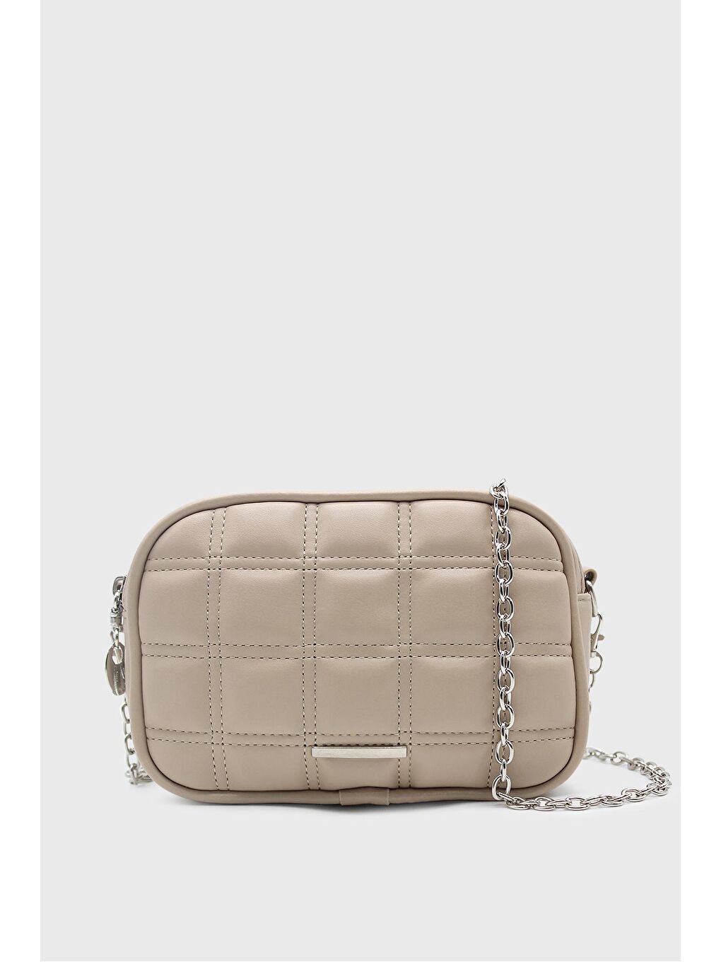 Bej Kadın Çift Fermuarlı Zincir Saplı Çanta