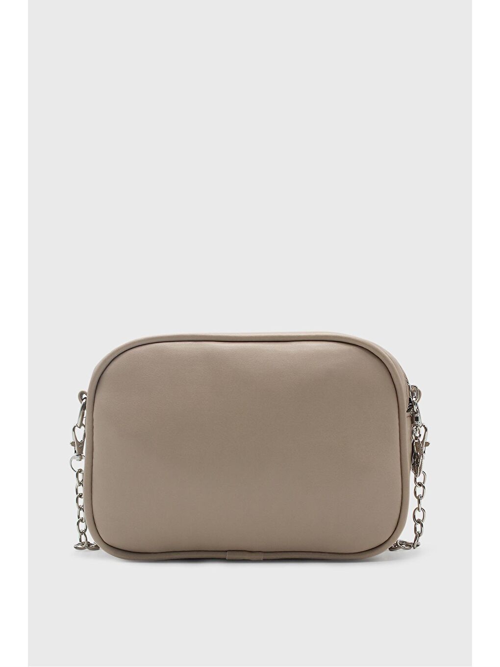 Bej Kadın Çift Fermuarlı Zincir Saplı Çanta-3