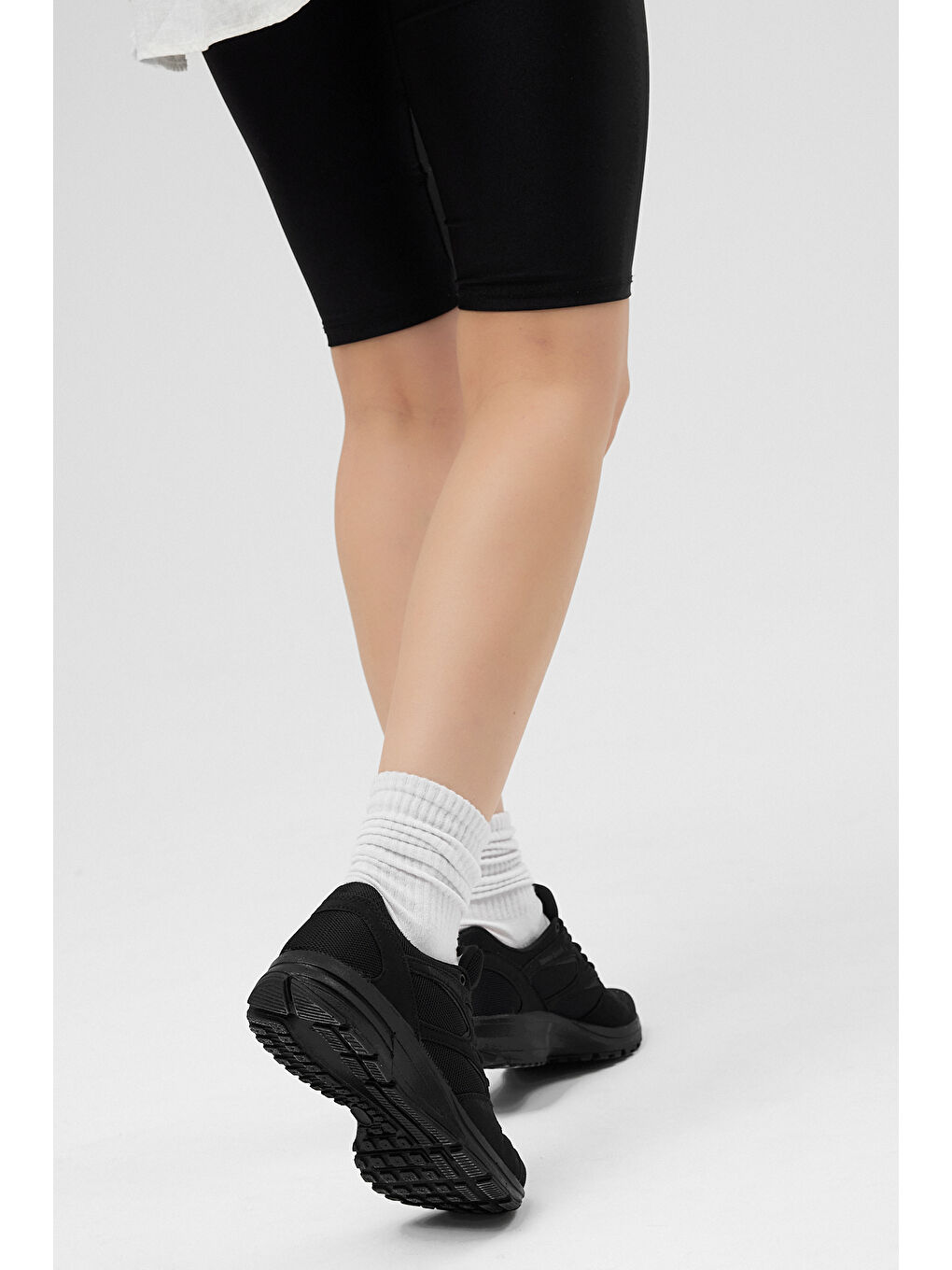 Unisex Siyah Poli Taban Nefes Alabilen Kumaş Bağcıklı Spor Ayakkabı-3