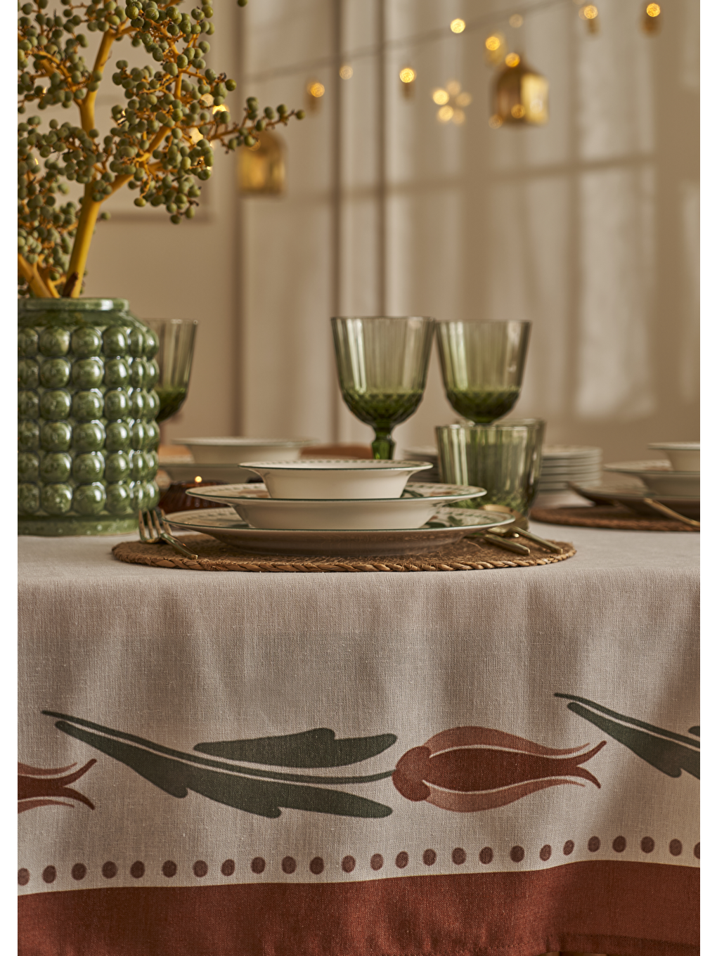 Ekru Tulip Baskılı Masa Örtüsü Krem (150x250 Cm)-10