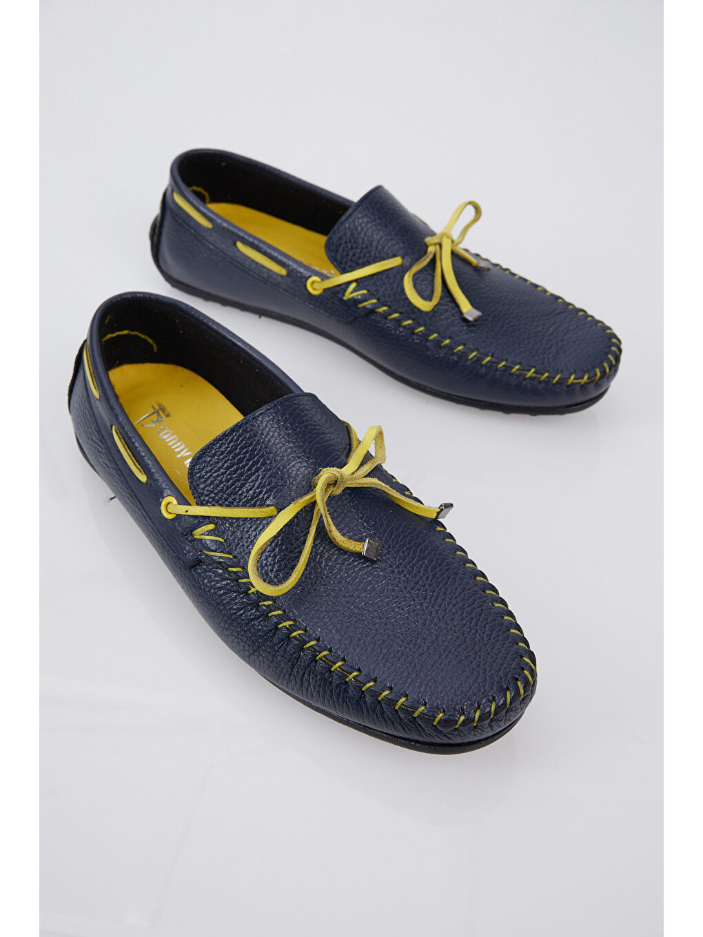 Erkek Lacivert İp Detaylı Rahat Kalıp Hakiki Deri Loafer-4