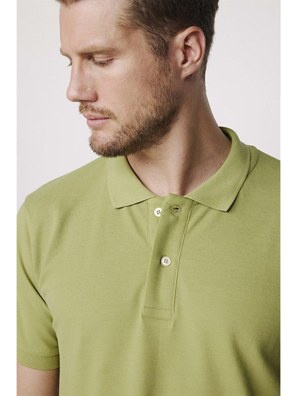 Erkek Slim Fit Dar Kesim %100 Pamuk Düz Pike Haki Polo Yaka Tişört-2