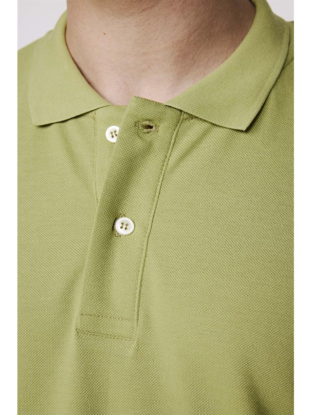 Erkek Slim Fit Dar Kesim %100 Pamuk Düz Pike Haki Polo Yaka Tişört-3