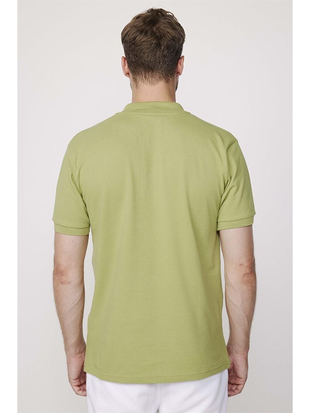 Erkek Slim Fit Dar Kesim %100 Pamuk Düz Pike Haki Polo Yaka Tişört-4