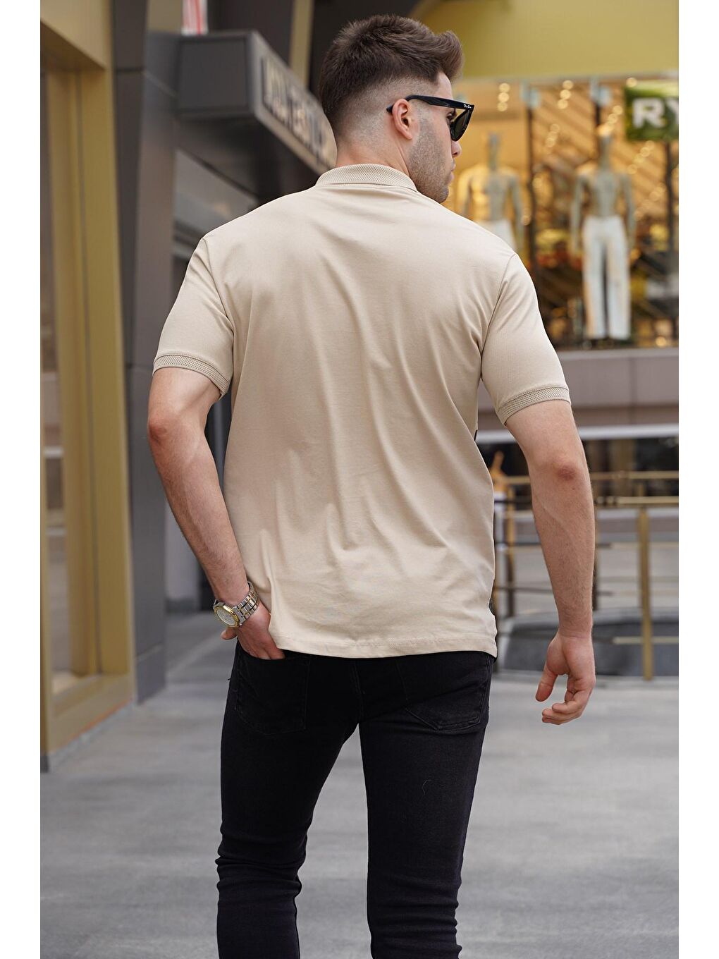 Bej Desenli Erkek Polo Yaka Tişört 5871-1