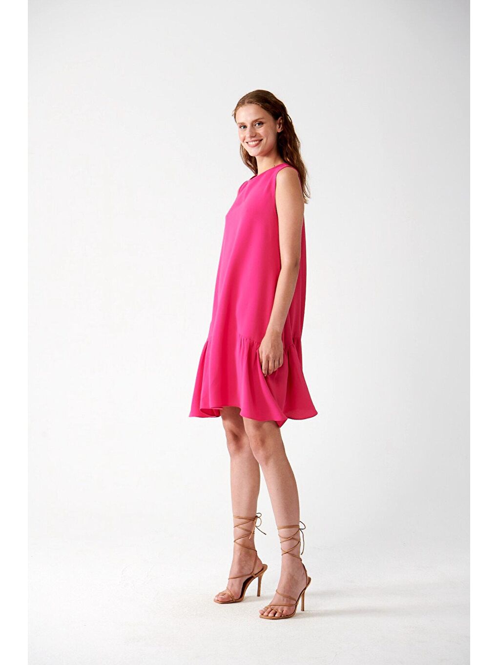 ADR Sıfır Kollu Dökümlü Elbise-Pembe-2