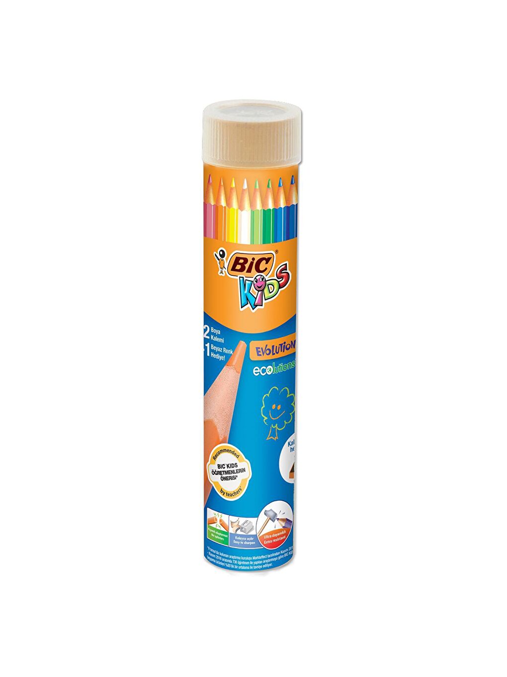 Bic Beyaz Kids Evolution Metal Tüpte Kuru Boya Kalemi 12+1 Renk