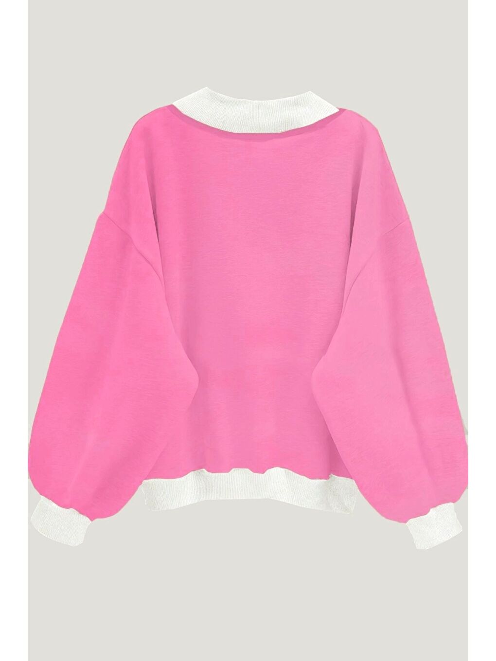 Kadın Pembe Comfort In Paris Baskılı V Yaka Oversize Sweatshirt-5