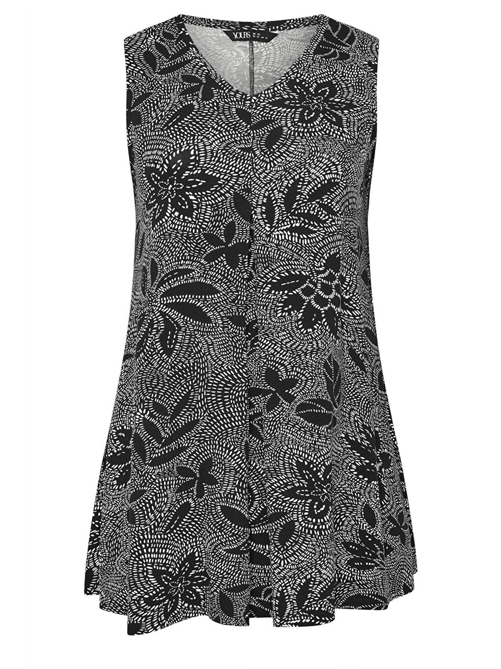 Siyah Büyük Beden Kolsuz V Yaka Desenli Elastanlı Bluz 321773-10