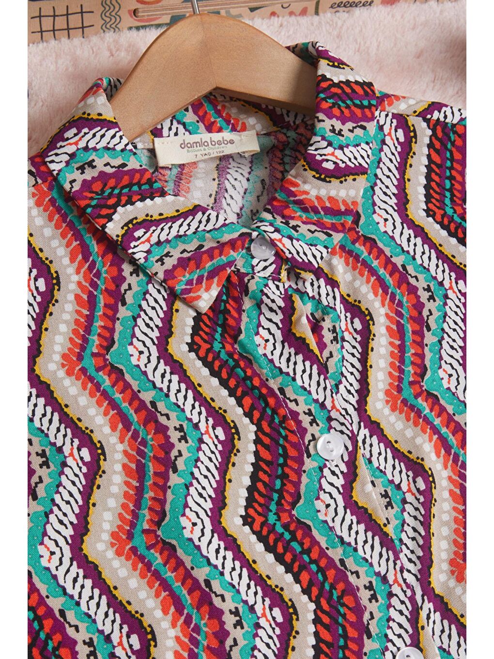 Mor Desenli Gömlekli İspanyol Paça Pantolon Kız Takım 15597-3