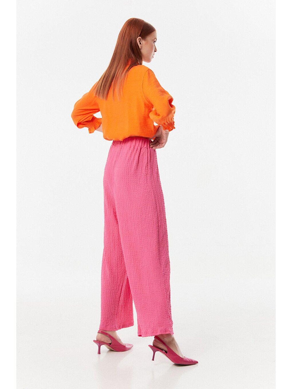 Fuşya Gofreli Salaş Palazzo Pantolon-2