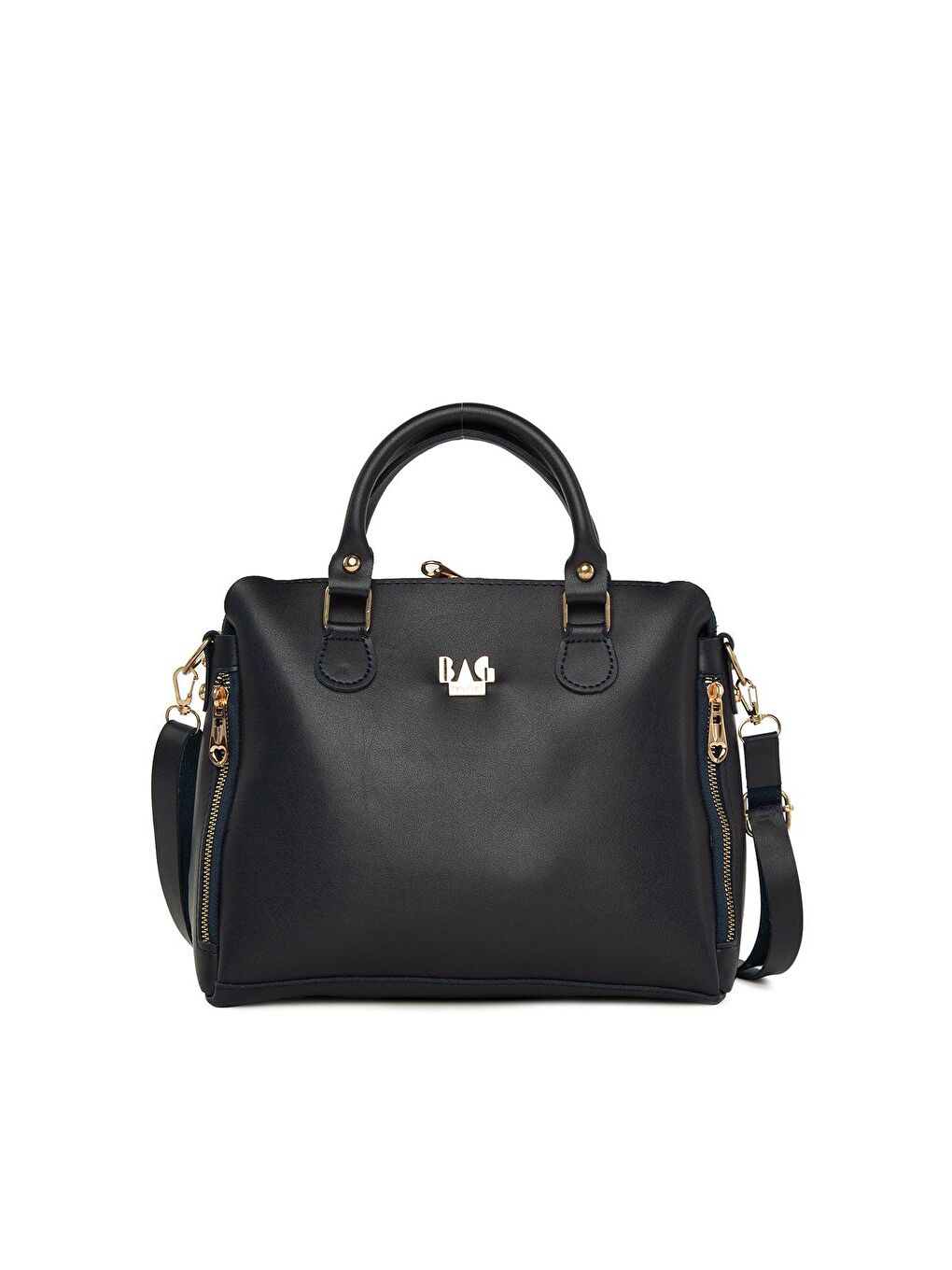 Lacivert Dik Çift Fermuarlı Askılı Çanta