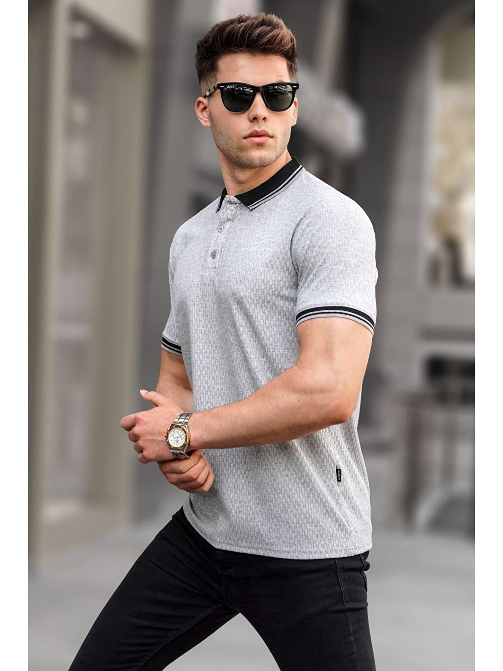 Madmext Gri  Basic Polo Yaka Tişört 5893