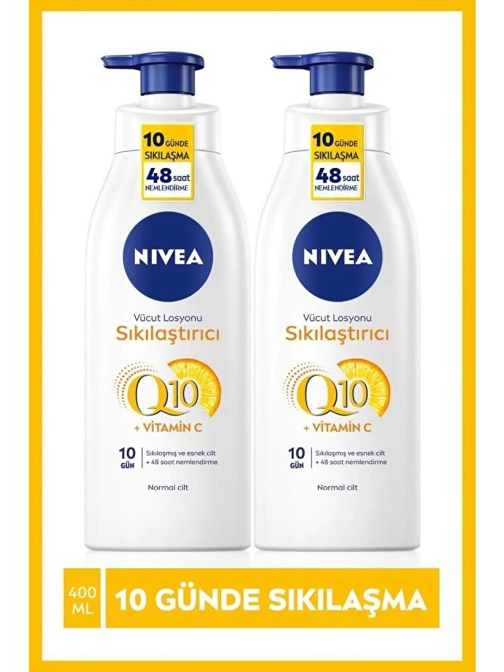 NIVEA Q10 Sıkılaştırıcı Vücut Losyonu Pump 400 ml x2 Adet, 10 Günde Sıkılaşmış Ve Esnek Cilt